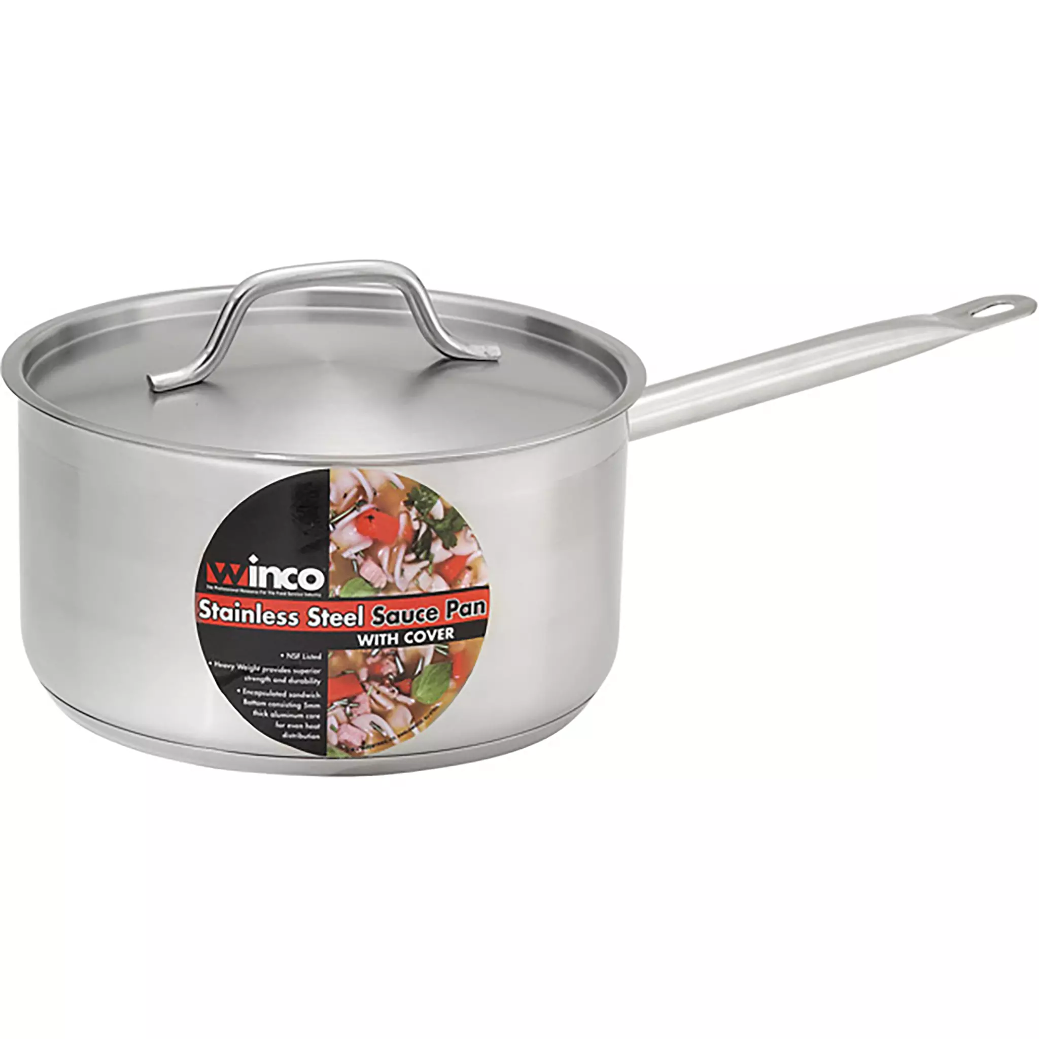 Winco SSSP-Series Stainless Steel Sauce Pan With Cover - Various Sizes-Phoenix Food Equipment