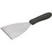 Winco stainless steel scraper with bevelled blade and black handle, larger and wider blade size shown at an angle