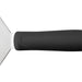Winco scraper, close-up of the black textured handle grip where it joins the stainless steel blade