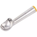 Winco self-defrosting ice cream dipper, aluminum scoop with yellow colour-coded end cap, close-up of the bowl