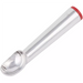 Winco self-defrosting ice cream dipper, aluminum scoop with red colour-coded end cap, shown lying at an angle