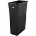 Winco slender 23 gallon trash bin in black, tall narrow rectangular plastic waste container, angled front view