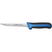 Winco Sof-Tek 6 inch narrow boning knife with a slim stainless steel blade and blue and black soft grip handle