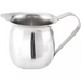 Winco stainless steel bell creamer with pouring spout and curved handle, polished mirror finish, side view