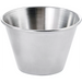 Winco stainless steel condiment cup with rolled rim and tapered sides, single cup shown, third size option