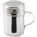 Winco stainless steel dredge with side handle and perforated screw-on lid for dusting flour or sugar