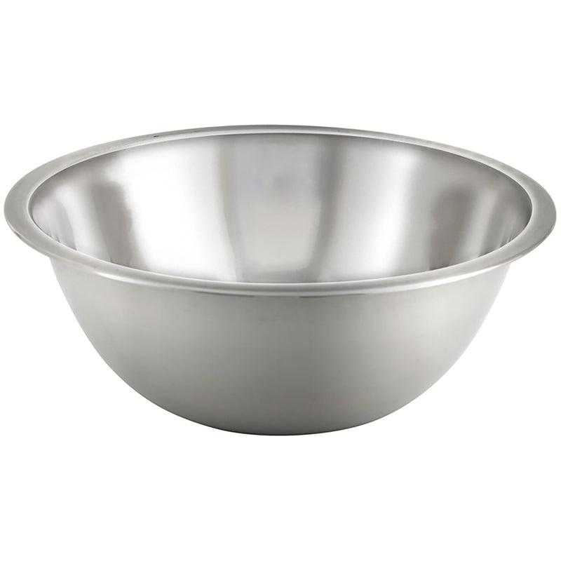 Winco stainless steel economy mixing bowl with rolled rim and satin finish, single bowl side view