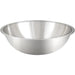 Winco stainless steel economy mixing bowl, wide shallow size option with rolled rim, side view