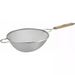 Winco stainless steel fine mesh strainer with wooden handle, shallower size option, side view