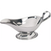 Winco stainless steel gravy boat with loop handle and pedestal base, largest size option, side view