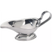 Winco stainless steel gravy boat with loop handle and pedestal base, first size option, side view
