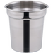 Winco stainless steel insert, tall narrow round insert with rolled rim, medium capacity size option, front view