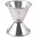 Winco stainless steel double jigger, 1 1/4 oz and 3/4 oz size with engraved measure markings, front view