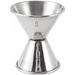 Winco stainless steel double jigger, 1 1/2 oz and 1 oz size with engraved measure markings, front view