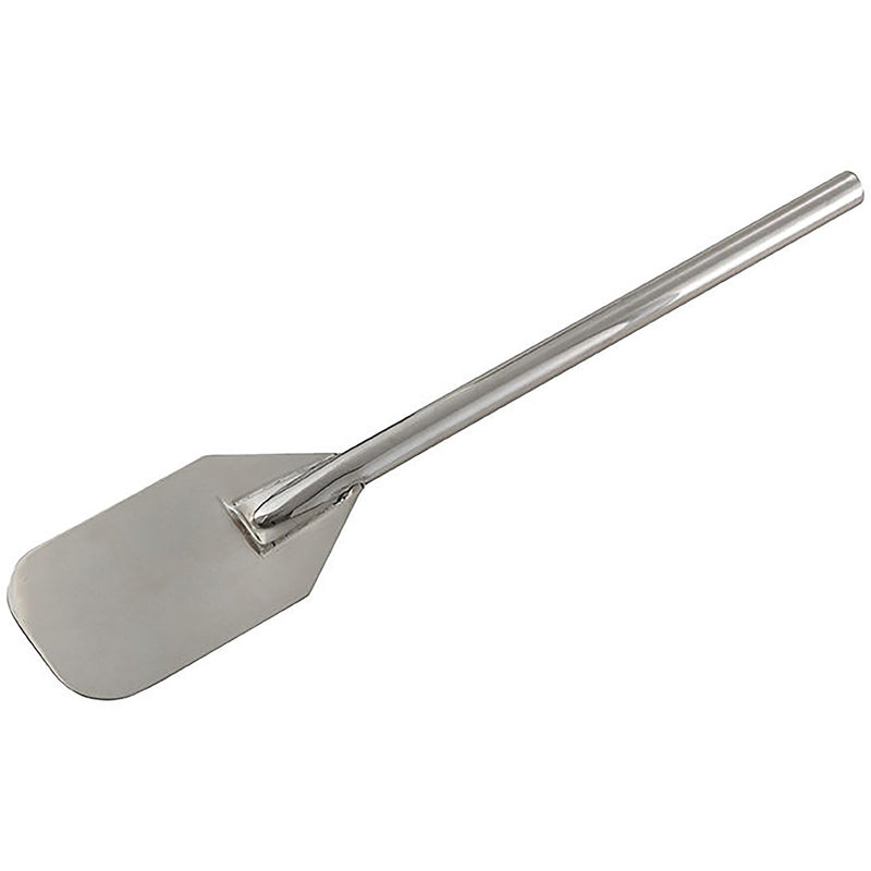 Winco stainless steel mixing paddle, shortest size option with a wide flat blade and a round stainless handle