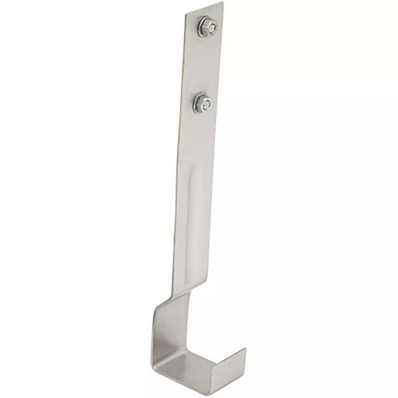 Winco stainless steel mounting strap for speed bar rails, vertical bracket with screw holes and J-shaped hook
