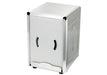 Winco stainless steel napkin dispenser, wide low-profile size with napkin cut-outs, front angle