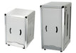 Winco stainless steel napkin dispensers in two sizes shown side by side, front view