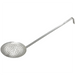 Winco stainless steel skimmer/strainer with round perforated bowl and long handle with hanging hook end