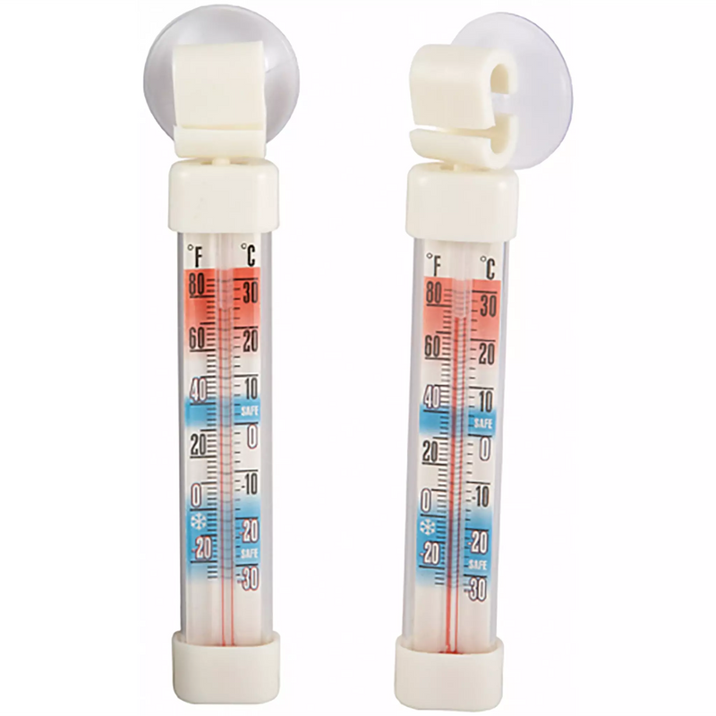 Winco suction cup refrigerator/freezer thermometers, pack of 2 white tube thermometers with clear suction cups