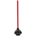 Winco toilet plunger with long red wooden handle and black rubber flange cup, upright front view