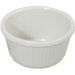 Winco white fluted ramekin from a pack of 12, shallow round dish with ribbed outer sides, fourth size option