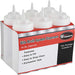 Winco wide-mouth squeeze bottles, retail pack of six clear 16 oz dispensers in printed cardboard sleeve